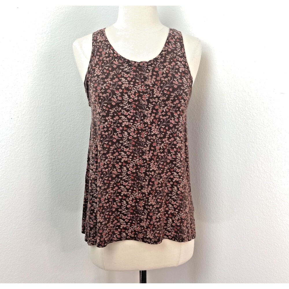 Vintage Y2K Tank Top American Eagle Outfitter Size Small Brown Calico Floral Kni